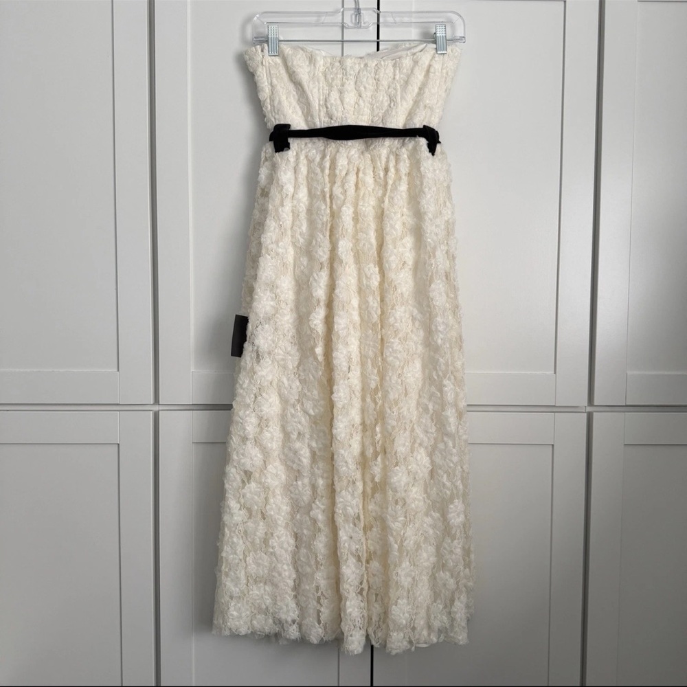 Lulu's Ivory 3D Floral Lace Strapless Midi Dress Formal Prom Wedding Party Gown - Picture 10 of 16